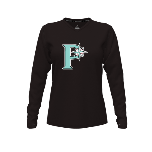 [CUS-DFW-TEES-CMF-VNK-LSL-BLK-FYXS-LOGO1] Decker Comfort T-Shirt (Female Youth XS, Black, V Neck, Logo 1, Long Sleeve)