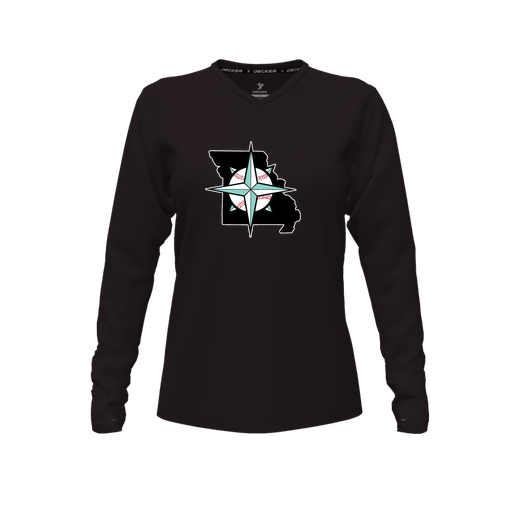 [CUS-DFW-TEES-CMF-VNK-LSL-BLK-FYXS-LOGO3] Comfort T-Shirt (Female Youth XS, Black, V Neck, Logo 3, Long Sleeve)