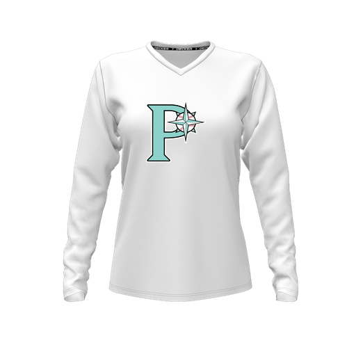 [FTLVPTWH-FYXS-LOGO1] Decker Performance T-Shirt (Female Youth XS, White, V Neck, Logo 1, Long Sleeve)
