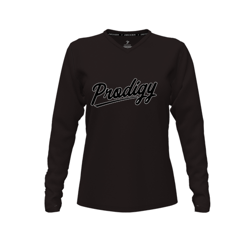 [CUS-DFW-TEES-PER-VNK-LSL-BLK-FYXS-LOGO2] Decker Performance T-Shirt (Female Youth XS, Black, V Neck, Logo 2, Long Sleeve)