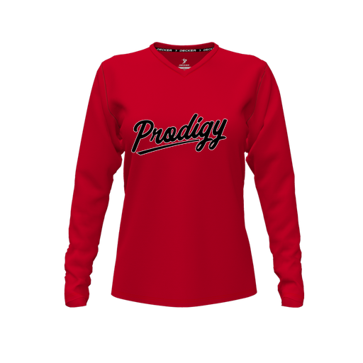 [FTLVPTRD-FYXS-LOGO2] Decker Performance T-Shirt (Female Youth XS, Red, V Neck, Logo 2, Long Sleeve)