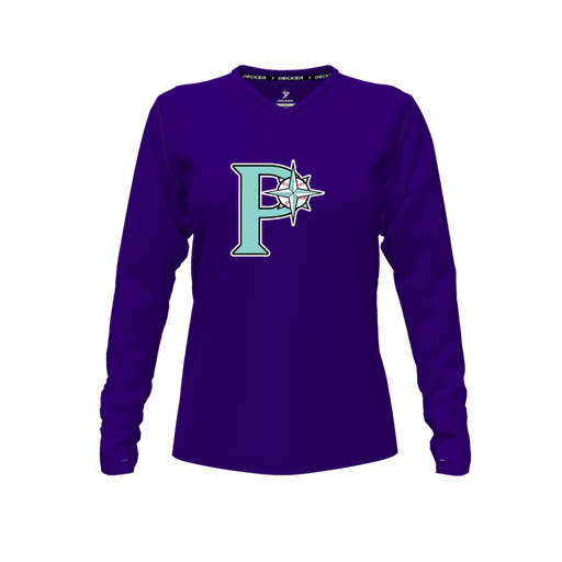 [FTLVPTPP-FYXS-LOGO1] Decker Performance T-Shirt (Female Youth XS, Purple, V Neck, Logo 1, Long Sleeve)