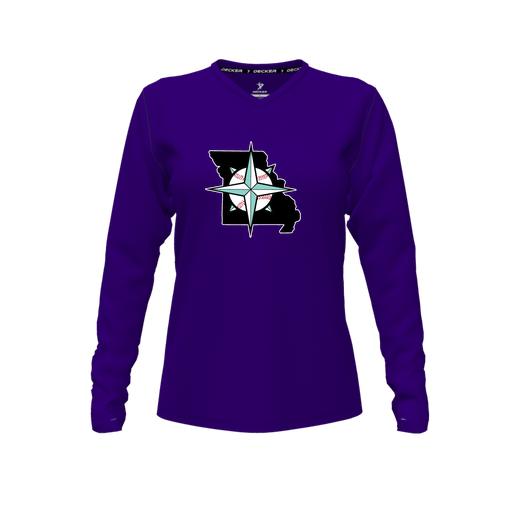 [CUS-DFW-TEES-PER-VNK-LSL-PUR-FYXS-LOGO3] Performance T-Shirt (Female Youth XS, Purple, V Neck, Logo 3, Long Sleeve)