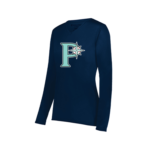 [222824.065.S-LOGO1] Ladies LS Smooth Sport Shirt (Female Adult S, Navy, Logo 1)